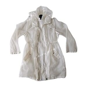 Forever 21 White See-Through Sheer Hooded Mesh Cinch Drawstring Jacket M